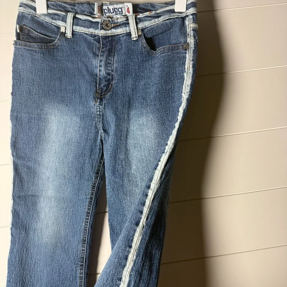 Plugg Jeans Medium Wash with Bleached Accents Sz 14 Cotton/Poly/Spandex Blend